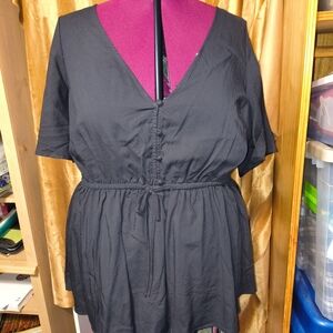 Torrid Size 2 Black V-Neck Blouse with Waist Tie